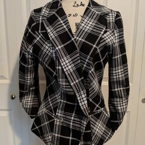 Black & White Plaid Blazer Jacket, 3/4 Sleeves